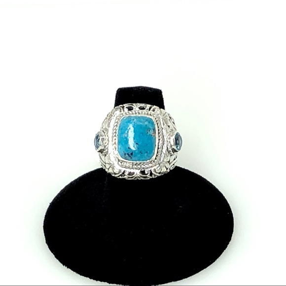 Turquoise and topaz in .925 setting ring. Gorgeous statement piece! - Picture 4 of 8